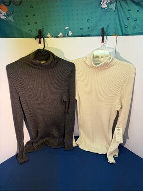 Chico's Ribbed Cowl Neck Sweaters in Black and Cream